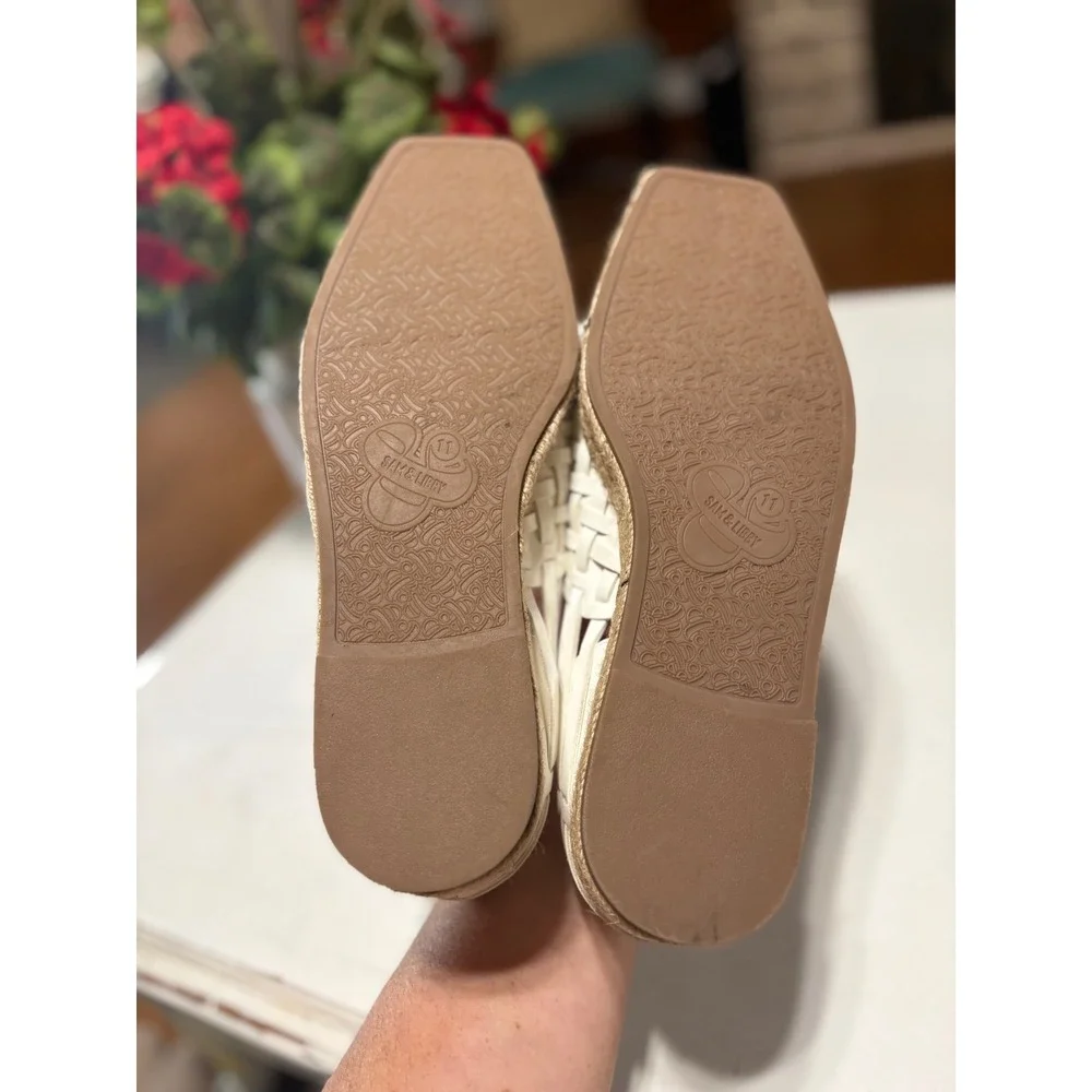 Sam & Libby Asha Espadrille Woven Fisherman Flats White Square Toe Womens 11 NEW